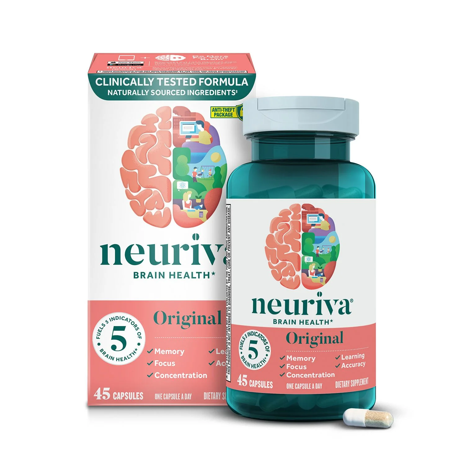 Sản phẩm chuyên về bổ não, chống đột quỵ - Neuriva Original Brain Health Supplement Capsules, 45 ct.