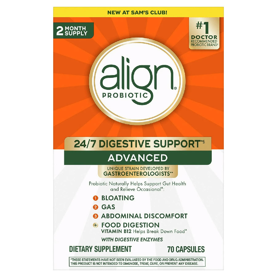 Viên nang hỗ trợ tiêu hóa cao cấp, giảm đầy hơi chướng bụng-Align Probiotic, 70 viên.