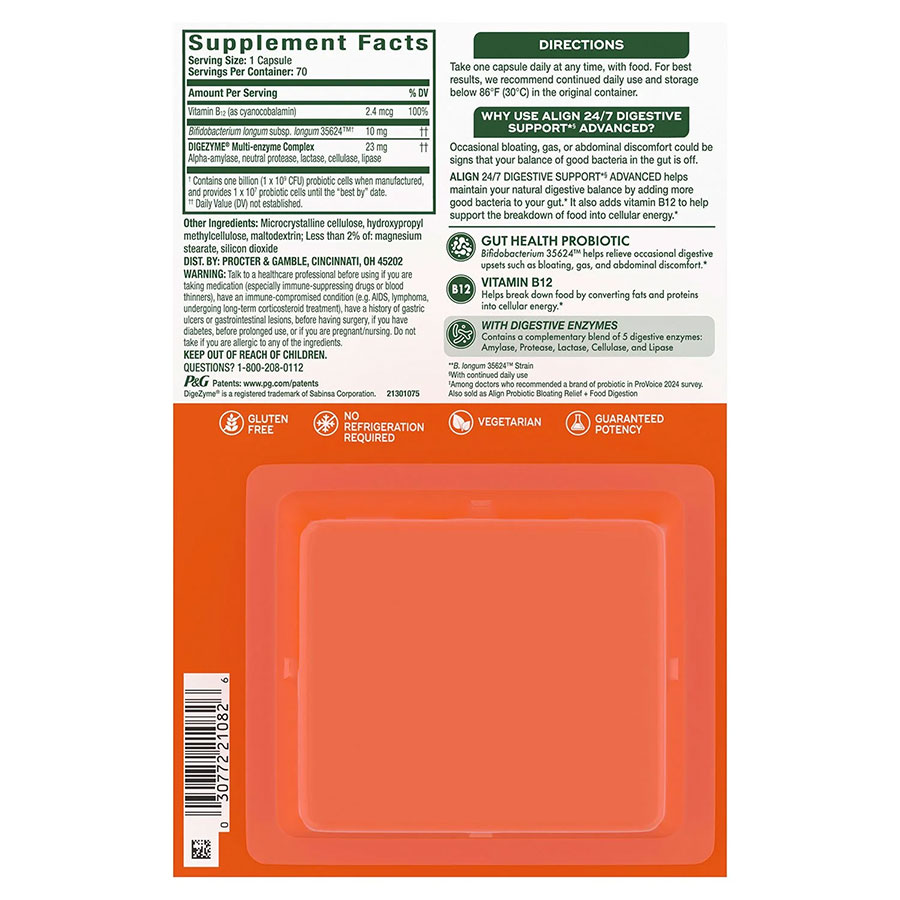 Viên nang hỗ trợ tiêu hóa cao cấp, giảm đầy hơi chướng bụng-Align Probiotic, 70 viên. - Ảnh 6