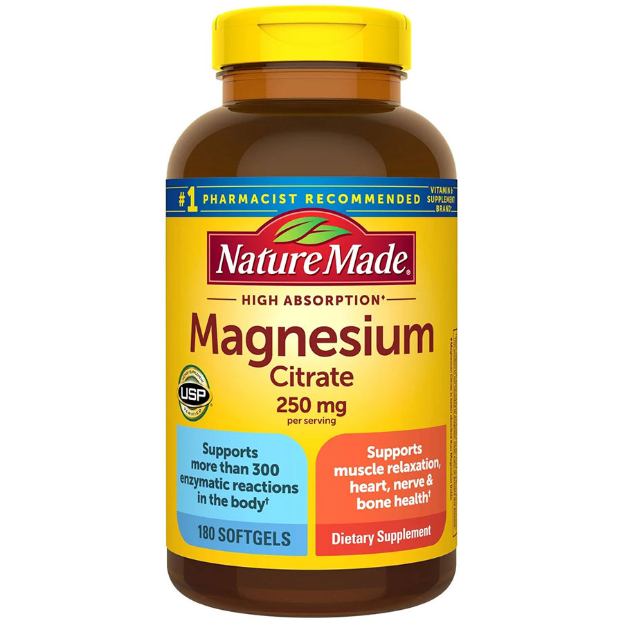 Viên nang hổ trợ xương, cơ bắp, não và tim mạch - Nature Made Magnesium Citrate, 180 viên.