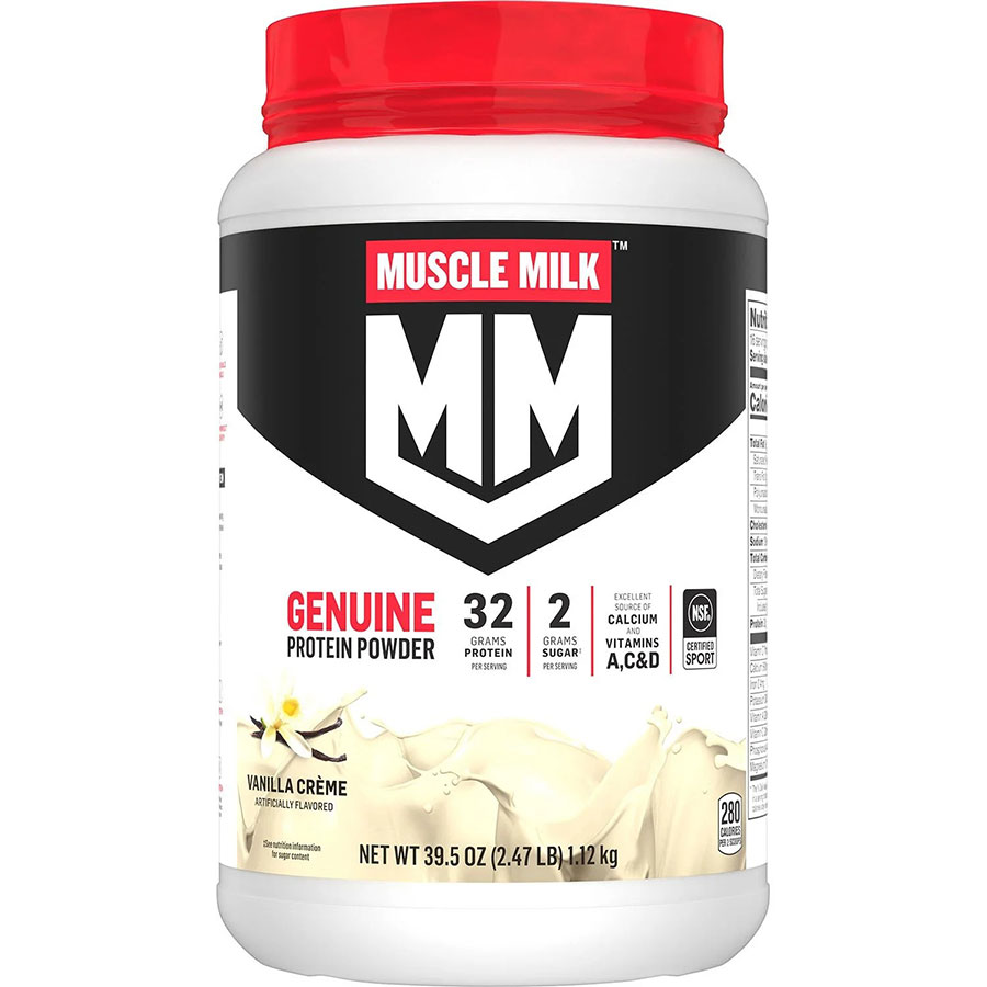 Bột protein cao cấp Muscle Milk Mỹ, ít calo nhưng cung cấp đến 32g Protein, vị kem vani, 2,47 lbs.