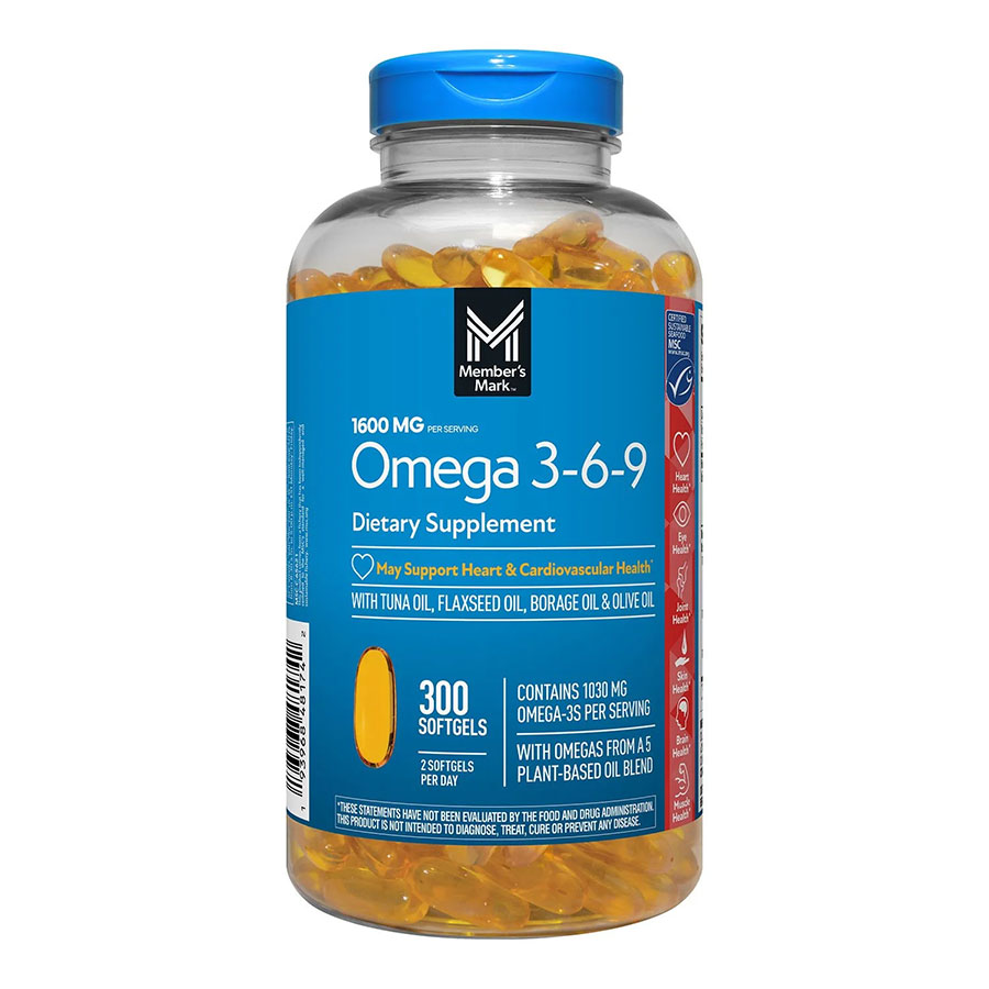 Viên nang mềm Omega 3-6-9 của Member's Mark có chứa dầu cá ngừ có nguồn gốc bền vững, 300 viên.